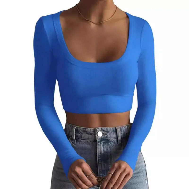 O Neck Long Sleeve Shirt Women Ribbed Sexy Cropped Tops Spring Black Casual Skinny Slim Basic Woman T Shirts White 250211