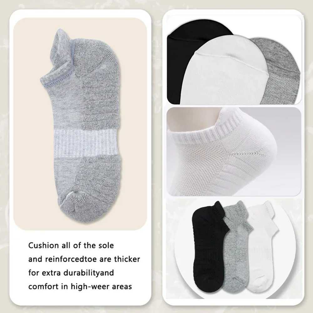 A Pair Mens Ankle Socks with Cushion Low Cut Athletic Running Sock Men Women Cotton Sport Wicking Work Black White GreyXJ250213