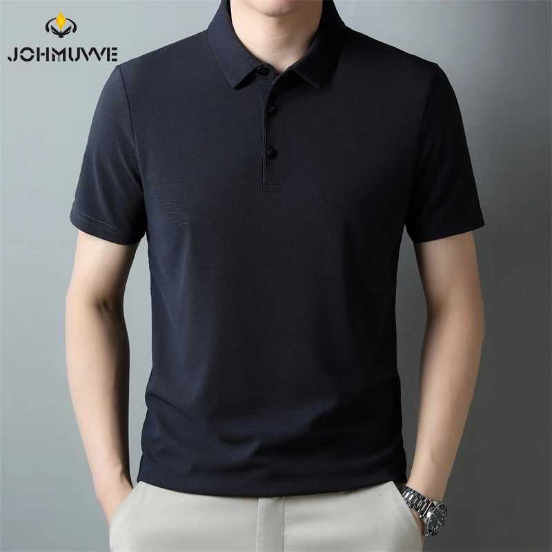 Mens Fashion Waffle Solid Short Sleeved Polo Shirt Summer Breathable Comfortable Top X250213