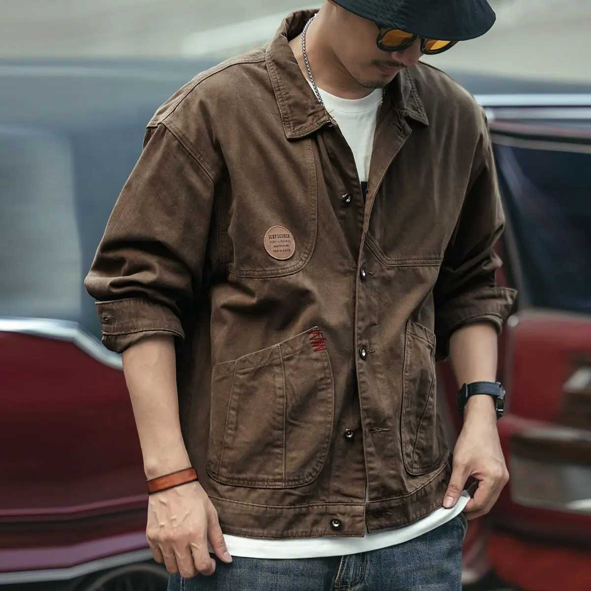 Mens Brown Leisure Jackets Leisure Clothing Korean Version 5 Sizes Autumn Winter X250213