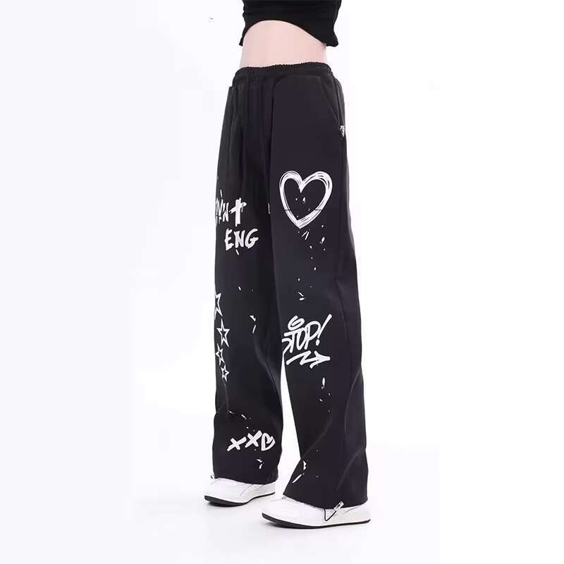 Men's Clothing New American Retro High Street Niche Graffiti Printed Casual Men And Women Design Pocket Lovers Straight Leg Pants