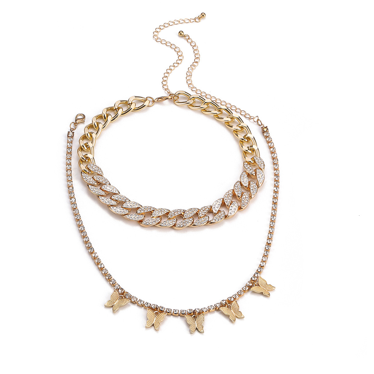 women fashion Alloy jewelry fashionable and minimalist with dia inlay collarbone versatile designer multi-layer butterfly necklace