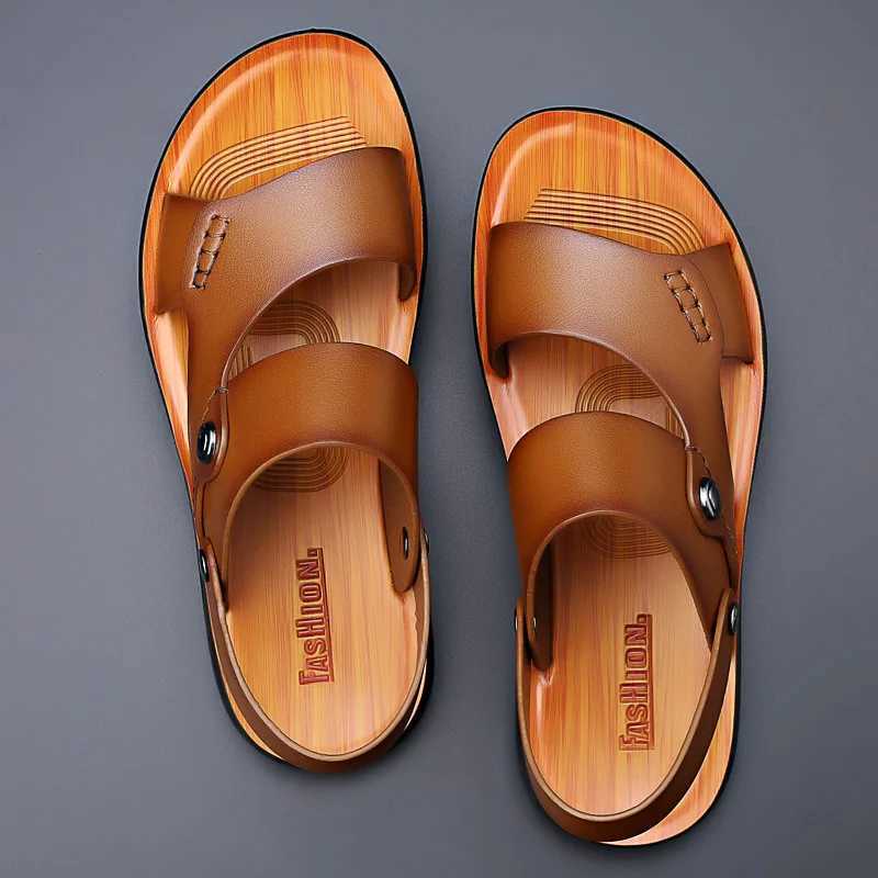 Summer New Shoes for Men Fi Genuine Leather Sandals Cow Leather Casual Slipper Man Cool Beach Shoes Y250213