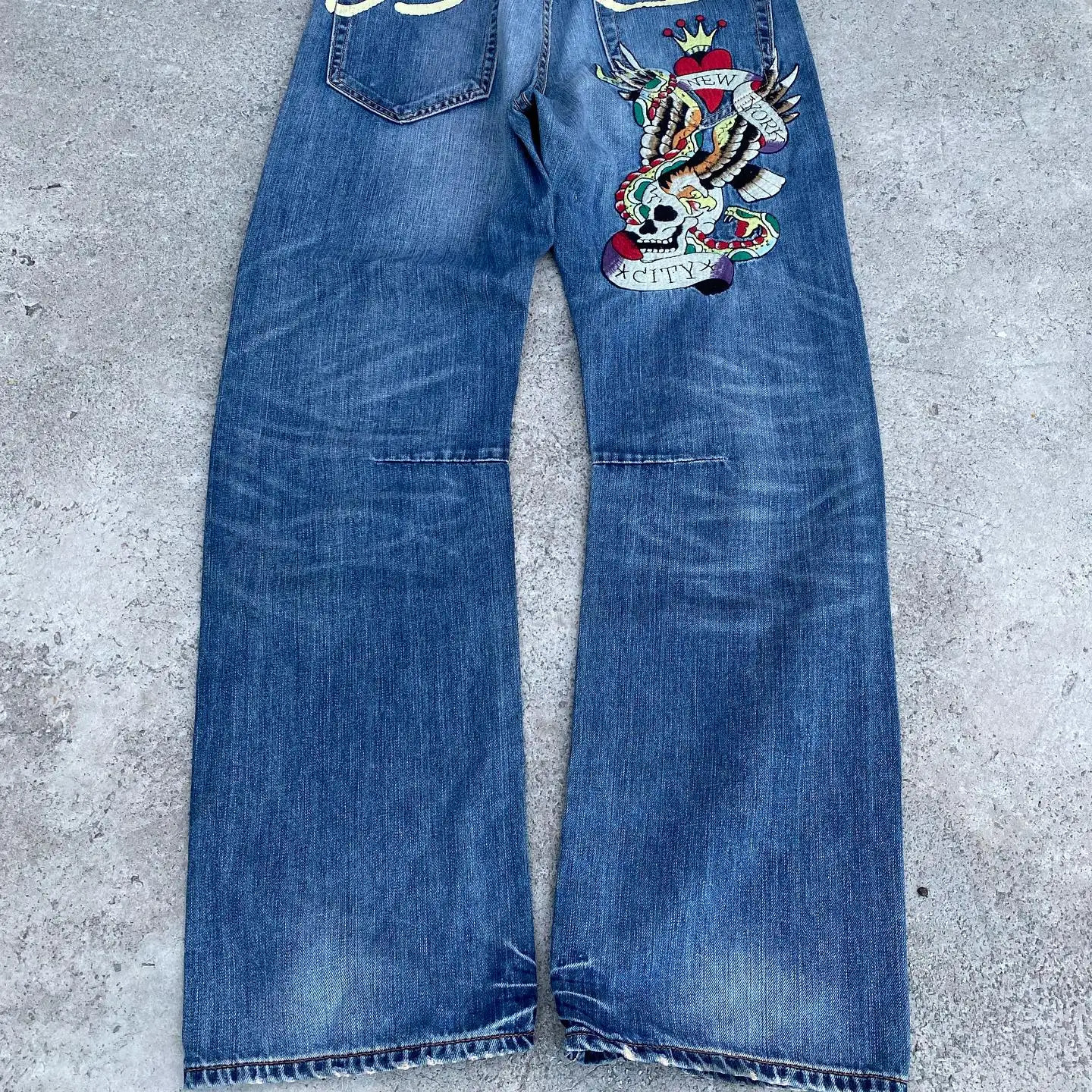 Gothic Hip Hop Skull Embroidery Jeans for Men Casual Y2k High Waist Wide Leg Baggy Jeans Retro Straight Denim Pants Streetwear 250210