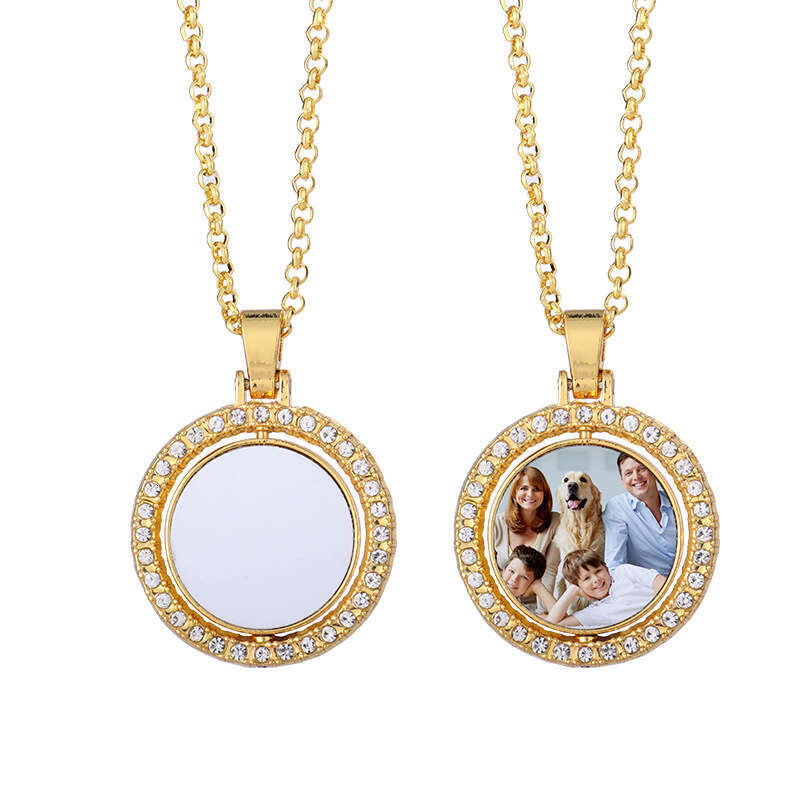Dia double-sided rotating patch metal jewelry necklace circular pendant blank product can be heat transferred for printing