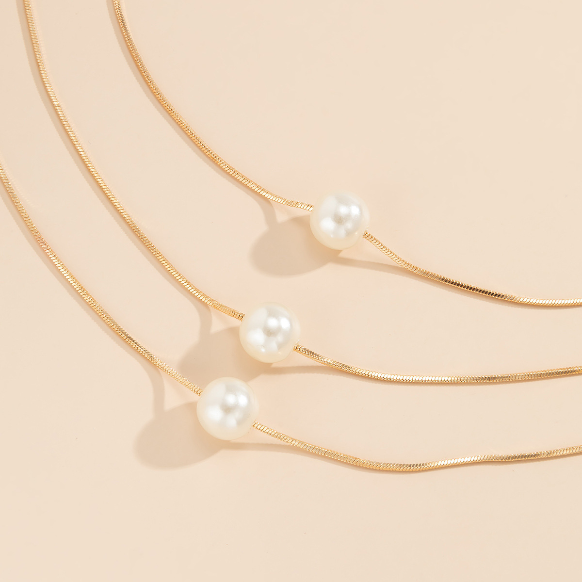 fashion Jewelry French style multi-layer layered imitation pearl pendant with geometric designer thin chain snake bone necklace