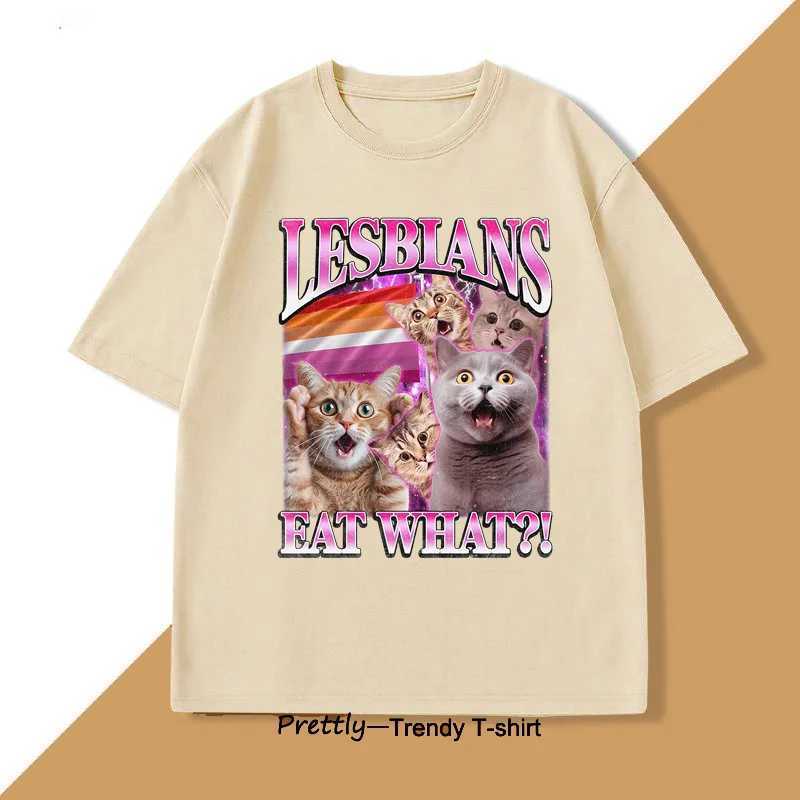 Lesbians Eat What T-Shirt Funny Cat Pride Thirt LGBTQ T-Shirt Meme Vintage Cats Lover T Round Neck Cotton Short Slve Ts X250213