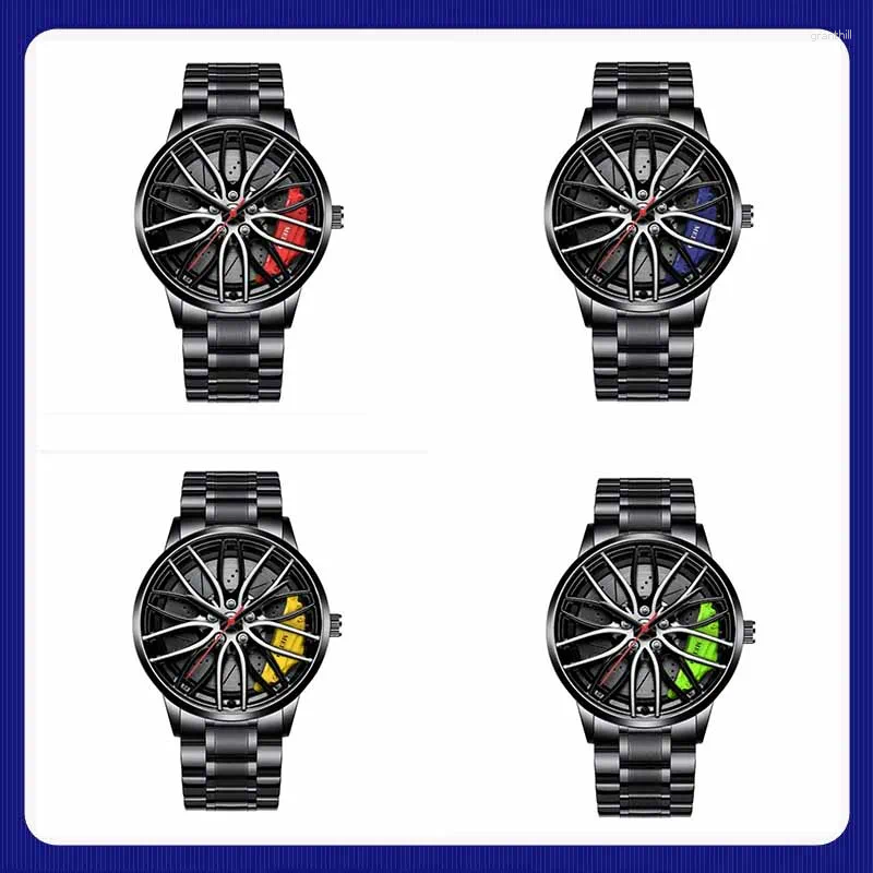Wristwatches 2025 Men Fashion Sell Car Rim Wristwatch Rotating Wheel Dial Watches Stainless Steel Waterproof Sport Quartz Clock