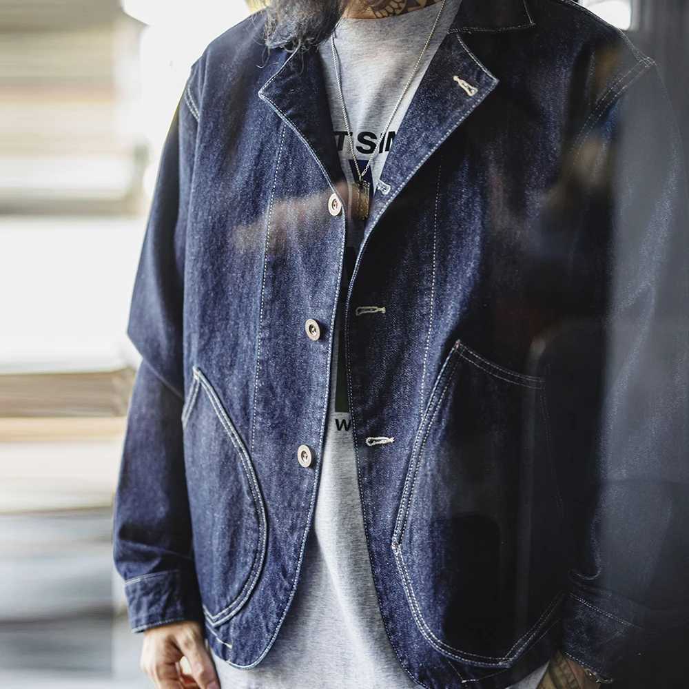 Maden Retro Washed Denim Cowboy Jacket Lapel Collar Single-row Buttons Pockets Jacket Versatile Outerwear for Spring and Fall X250213