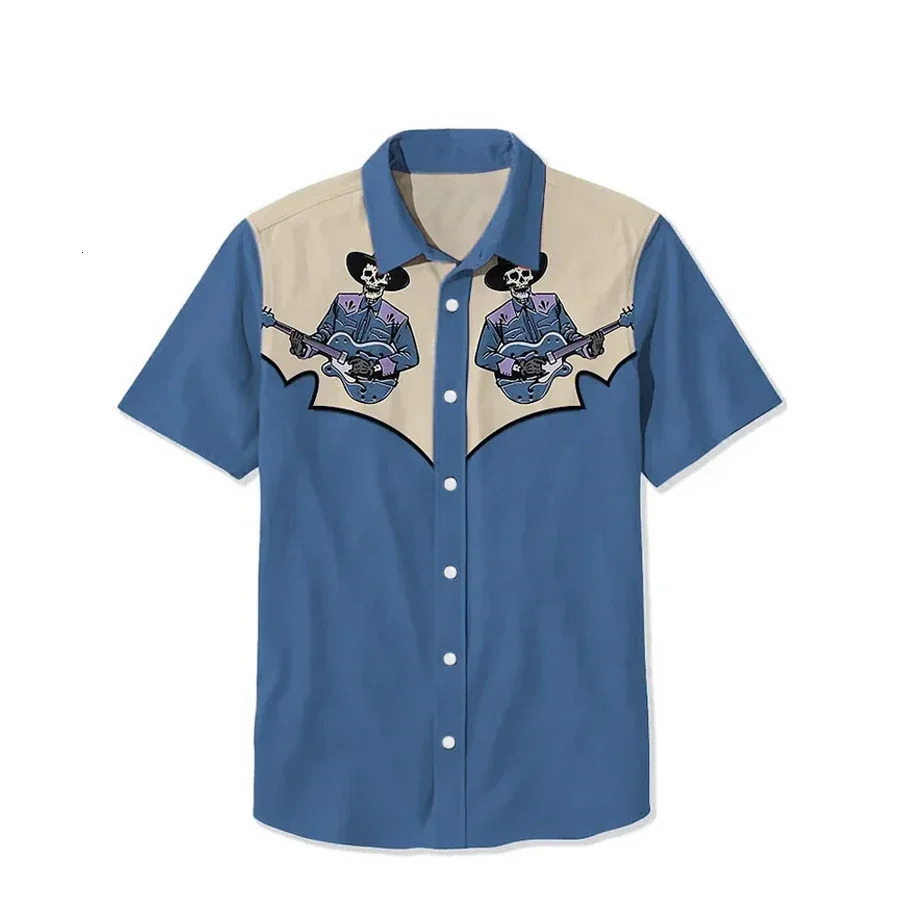 Fashion Mens Short Sleeve Shirt Western Cowboy Print Street Daily Comfortable Mens Lapel Tops Large Size Mens Shirt 250211