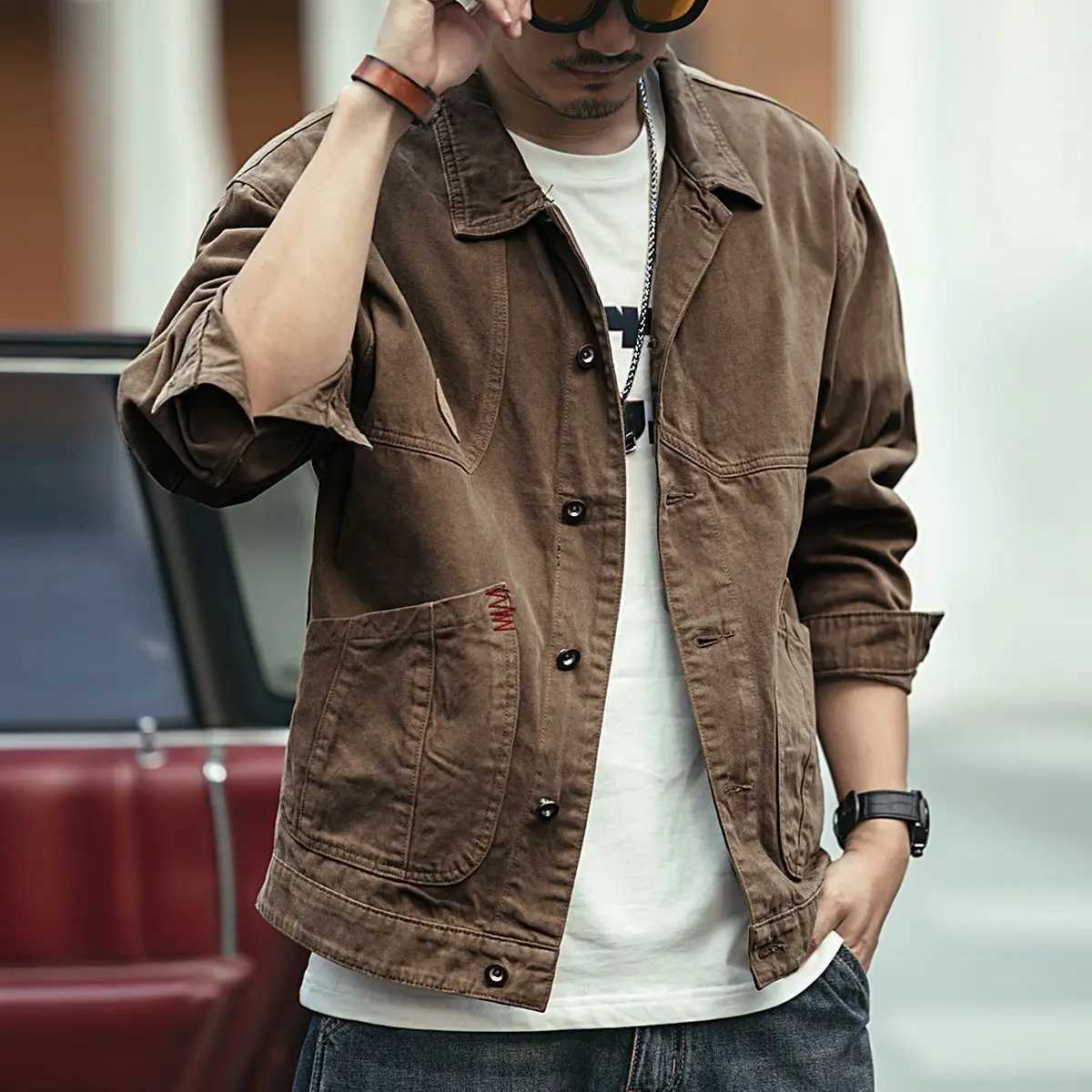Mens Brown Leisure Jackets Leisure Clothing Korean Version 5 Sizes Autumn Winter X250213