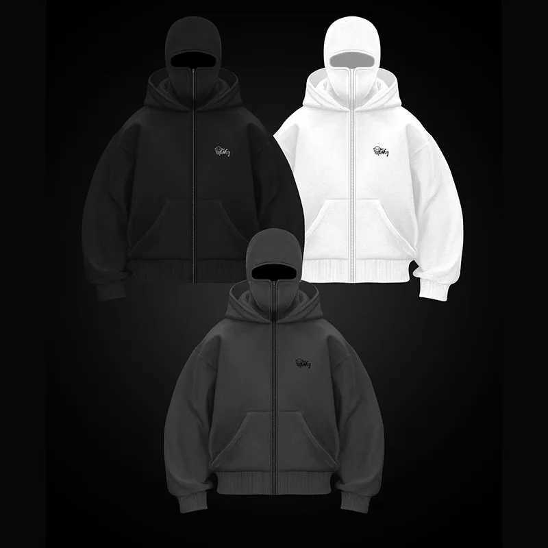 Mens Balaclava Zip Hoodie Winter Warm Casual Sweatshirt with Hooded Face Mask Zipper Design Sports Jacket Outdoor ActivitiesC250213