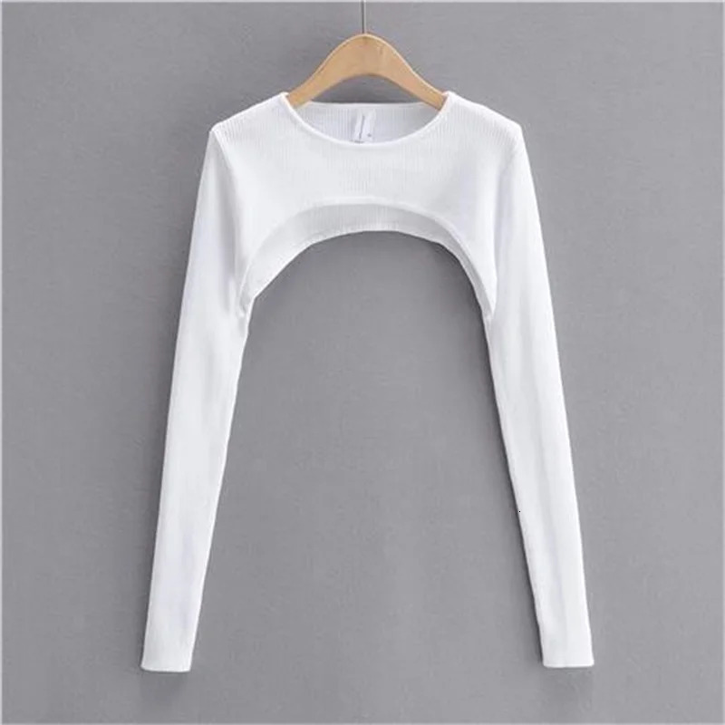 Sexy Elegant SuperShort Long Sleeve Tshirts Womens Cropped Top Ladies Solid Vintage Crop Spring Autumn Tees Female Blouse 250211