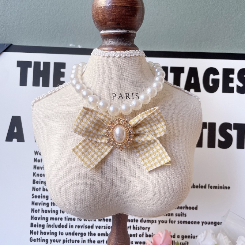 pearl dog collar with bow cat necklace collar personalized
