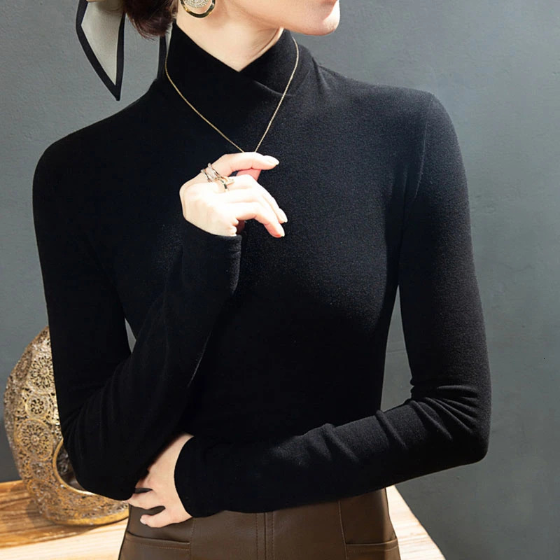 Autumn Winter T Shirt Fleece Fabric Turtleneck Bottoming Tee Korean Simple Casual Tops Long Sleeve Tshirt Keep Warm 250211