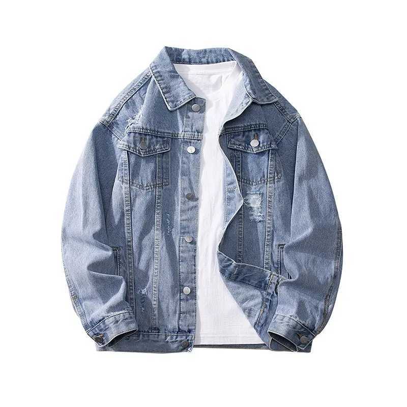 Mens Hole Jeans Jacket Black Blue Denim Coat Casual Outerwear Fashion Outfit for Men Retro Clothing X250213