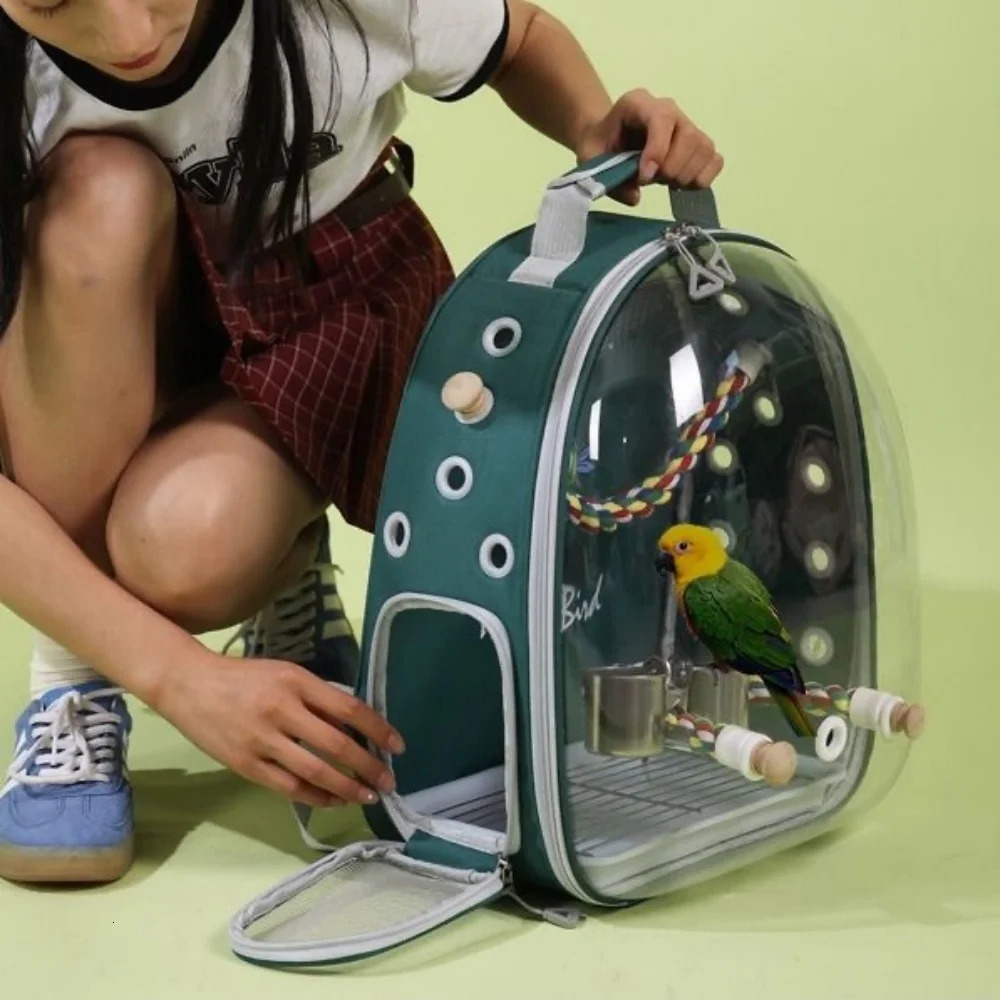 Portable Bird Bird Backpack with Perch Rope and Tray for Parrot Parakeet Macaw Cockatiel Acrylic Pet Cage Birds Bag 250206