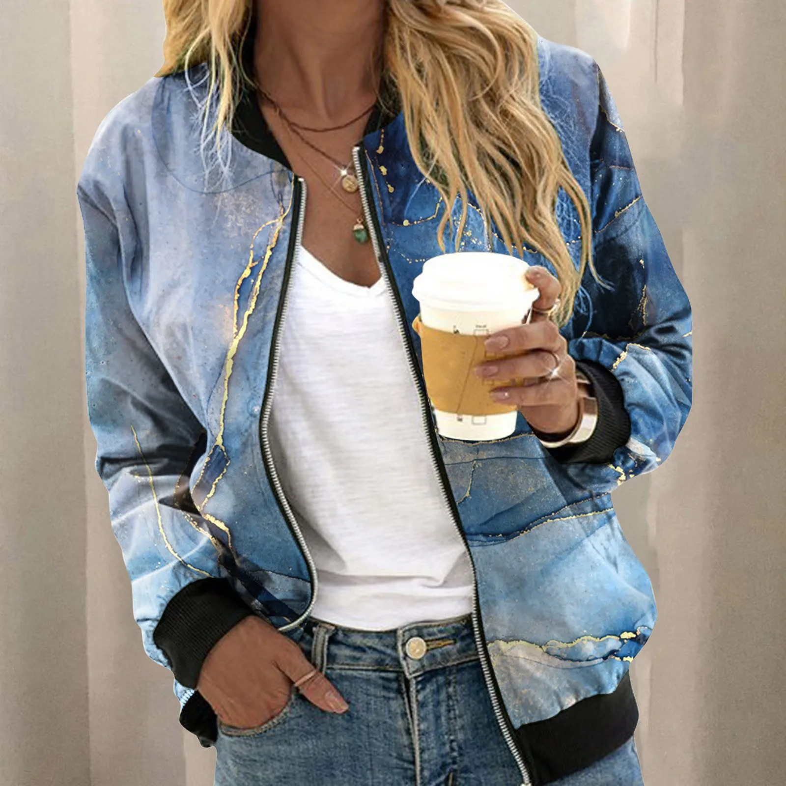 Jackets For Teen Girls Casual Daily Lightweight Zip Up Jacket Floral Print Roupas Femininas Frete 250213