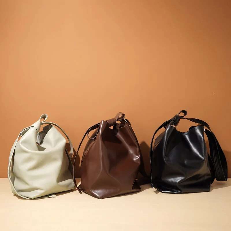 2025 New Soft Genuine Leather Bucket Tote Bag Shoulder Bags Daily Using Bolsa Crossbady Bolsas Advanced Sense Bolsos Mujer