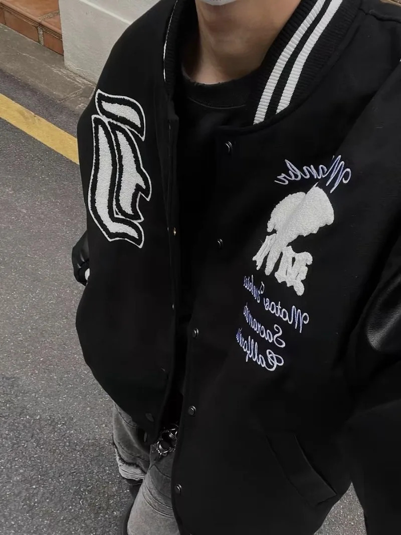 American Vintage Street Letter Embroidered Flocking Baseball Uniform Y2K Harajuku Couple Jacket Loose Coats 250212