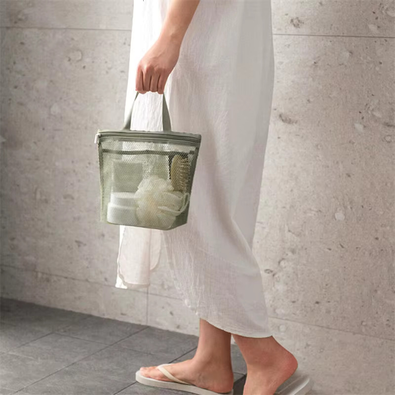 2025 Mesh Makeup Toiletry Storage Bags Handbags Portable Travel Washing Body Shower Tools Hanging Cosmetic Organizer Pouch swissmilitary