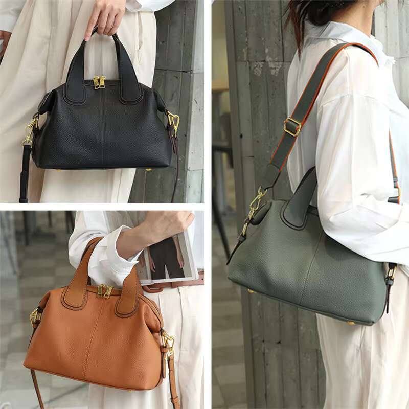 Hifashion 100% Cowhide Genuine Leather Handbags For Women 2024 Trend Designer Wide Strap Pillow Ladies Shoulder Crossbody Bags