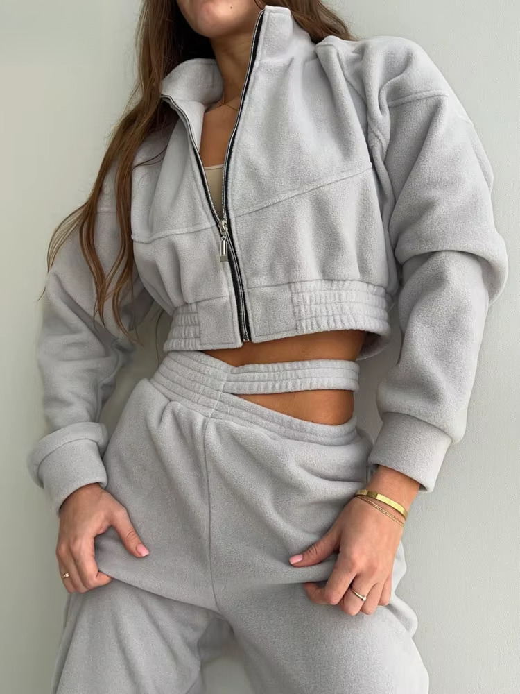 Sports Style Set Clothing Zipper Short Coat And Hollow Out Trousers Fashion Casual Women 2 Piece Sets 2025 Winter 16O3349