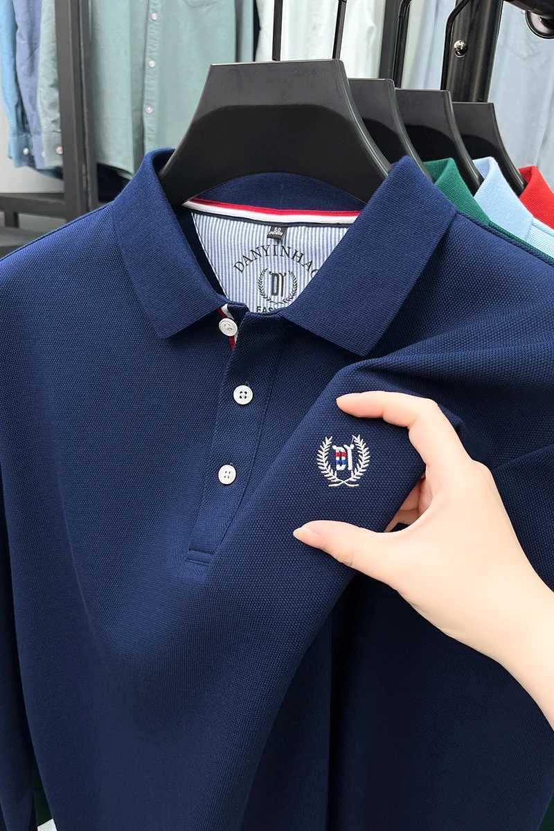Silk cotton long sleeved mens polo shirt autumn fashion new style high-end feel badge embroidery design top casual T-shirt X250213