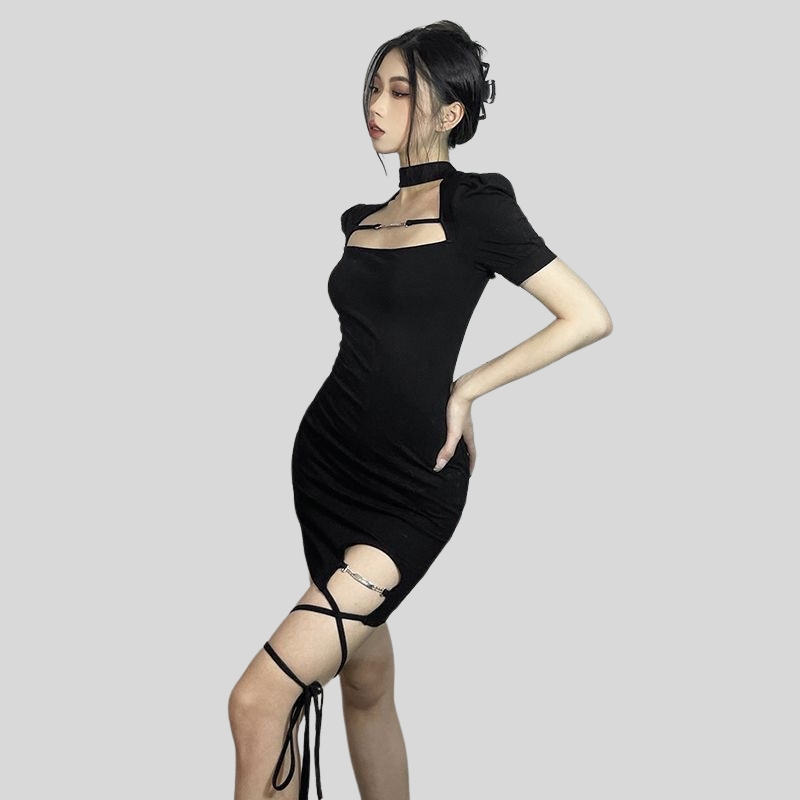 Neck strap Spice girl dress women's 2025 night show spring and summer new pure desire short-sleeved small man slim hip skirt