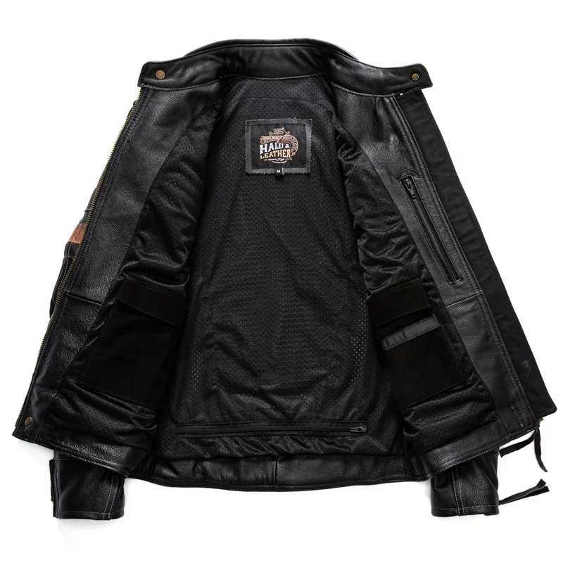 2023 Vintage Mens Black Leather Jacket for Spring Autumn Genuine Motorcycle Style Natural Cowhide Leather Slim Fit Biker Coat X250213