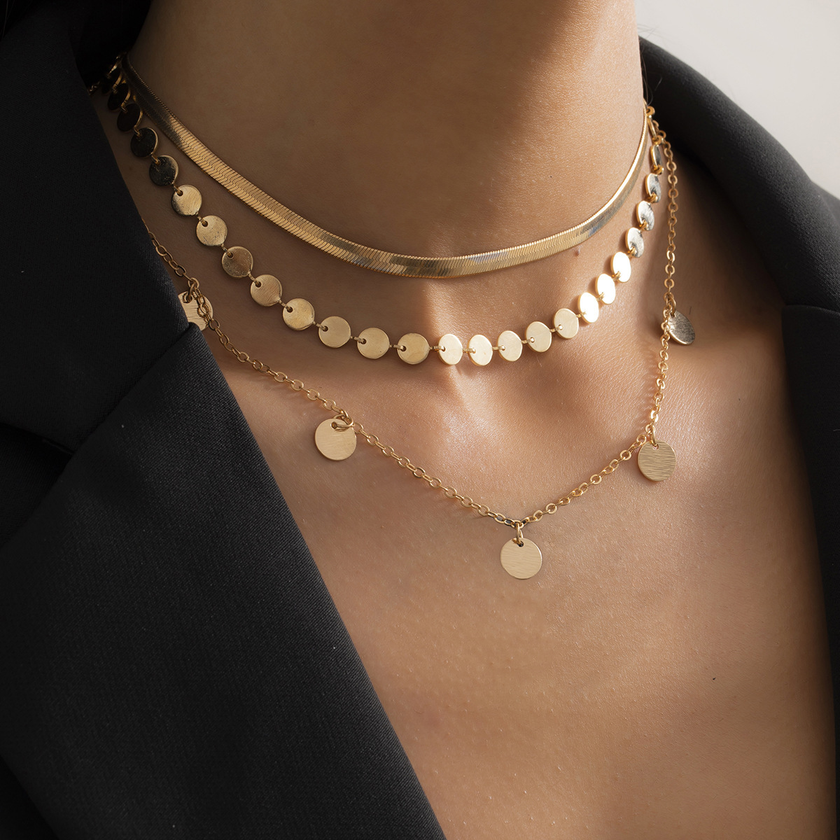 Woman Jewelry temperament minimalist circular pendant set necklace fashion women geometric thin collarbone chain