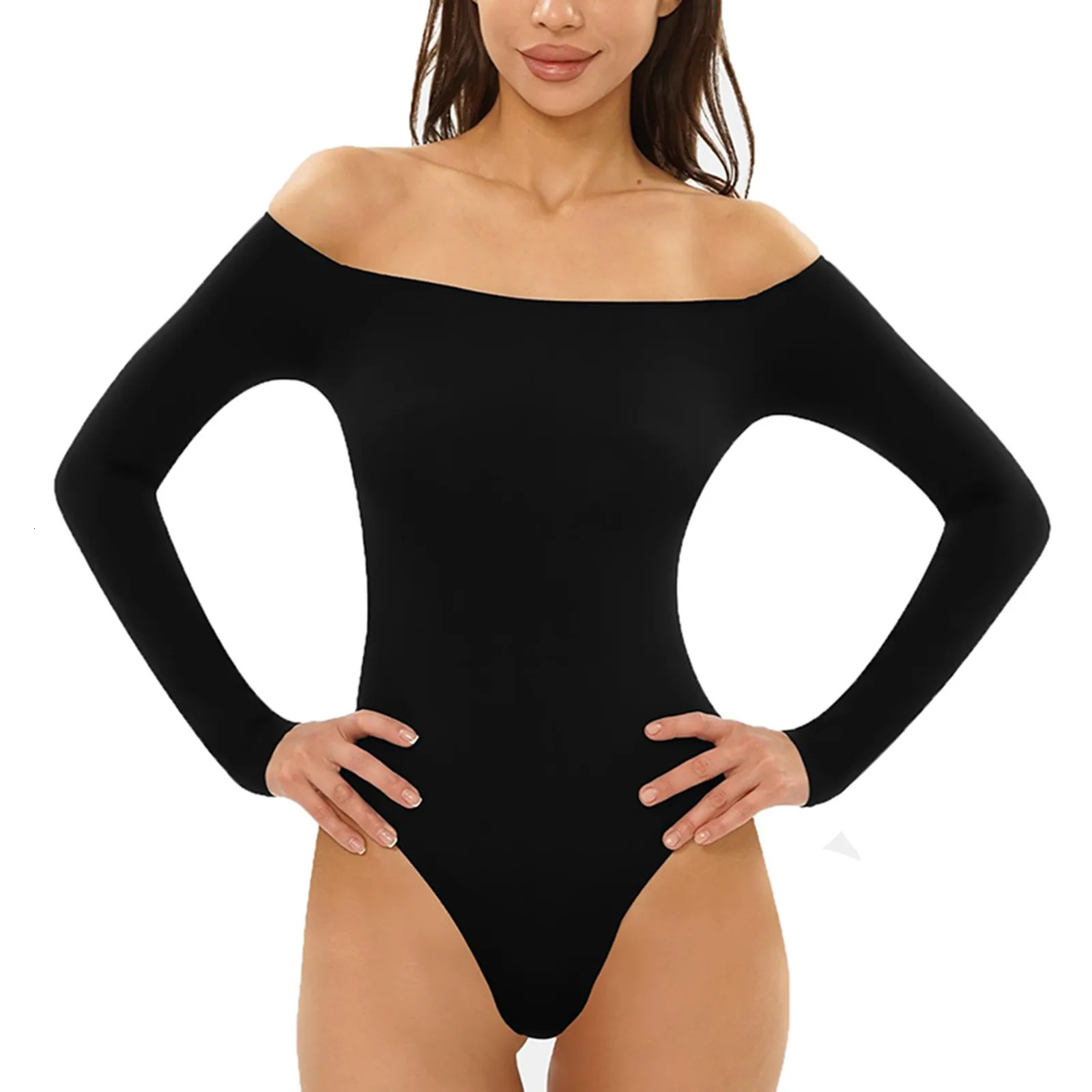 Womens Jumpsuits Romper Off Shoulder Long Sleeve Bodysuit Black Teddy Spring Summer Body Suit Solid Fitness Catsuits Femme 250211
