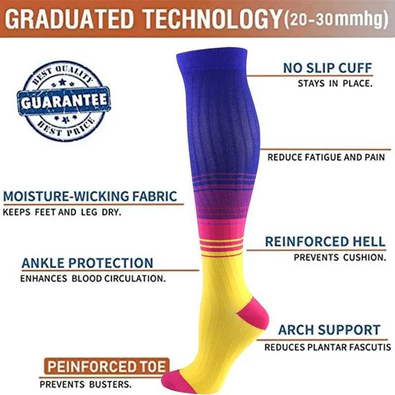 Compression Socks 20-30mmhg Striped Animal Long Tube Socks Varicose Veins Anti Fatigue Men Women Outdoor Rugby Bike Sports SocksXJ250213