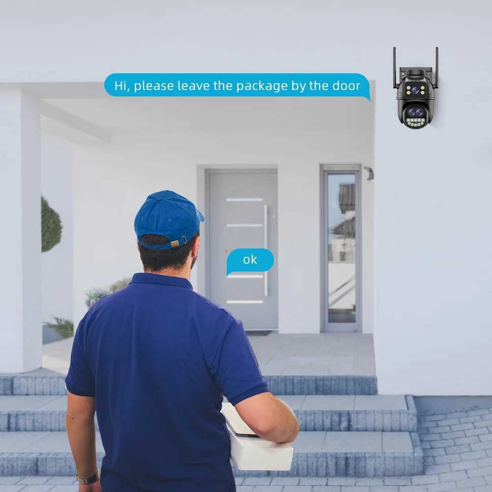 Smart Home Security System 9MP 5K HD WiFi IP Camera Outdoor 8x Zoom Three Lens Dual Screen PTZ Camera Auto Tracking Home Security CCTV Surveillance 4M