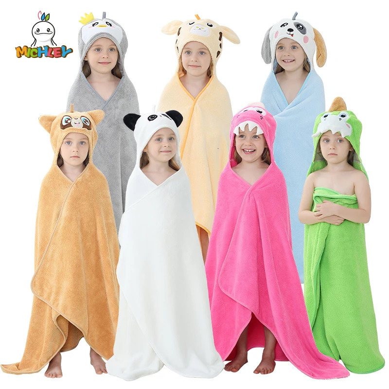 MICHLEY Unisex Cute Hooded Bath Baby Towel Hood born White Bathrobe Shower For Kids Boy Girls Animal Face Infant Blanket 0-9T 250226