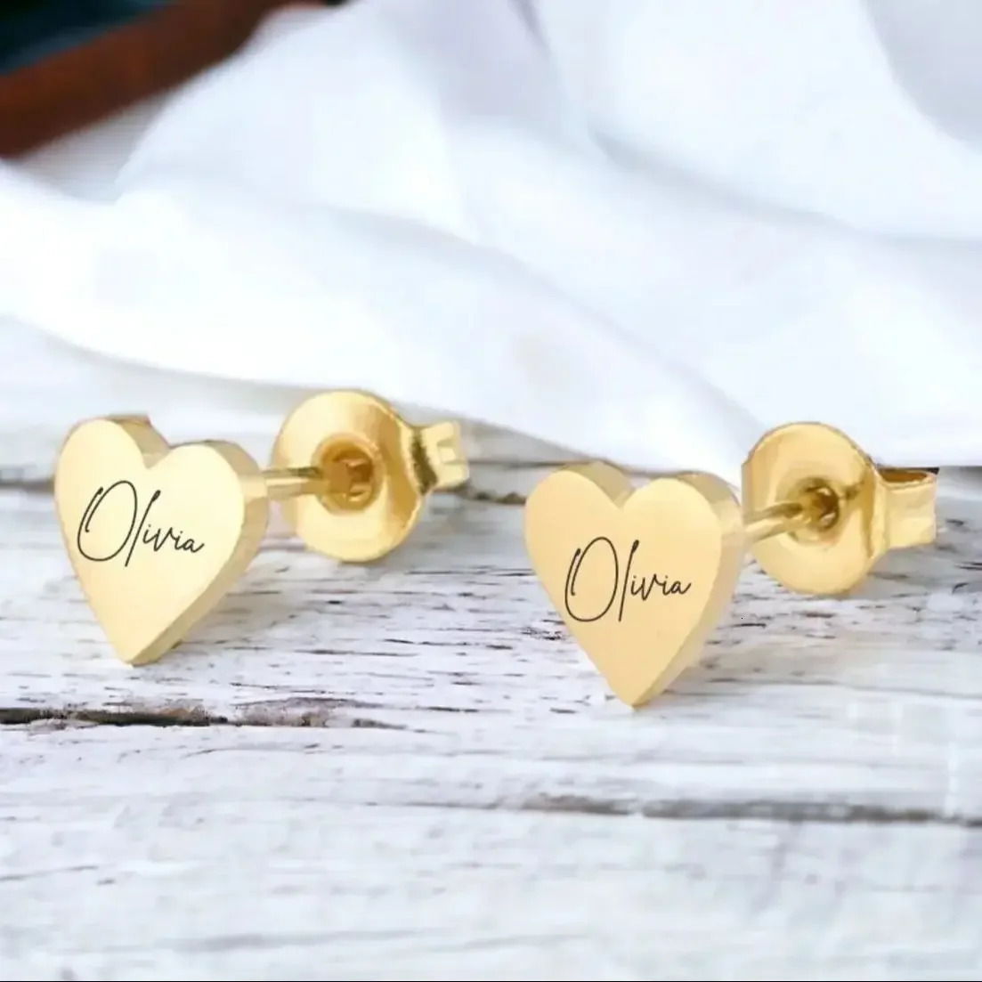 Custom Heart Name Earrings Personalized Carved Stainless Steel Jewelry Gift Mothers Day Gifts 250114