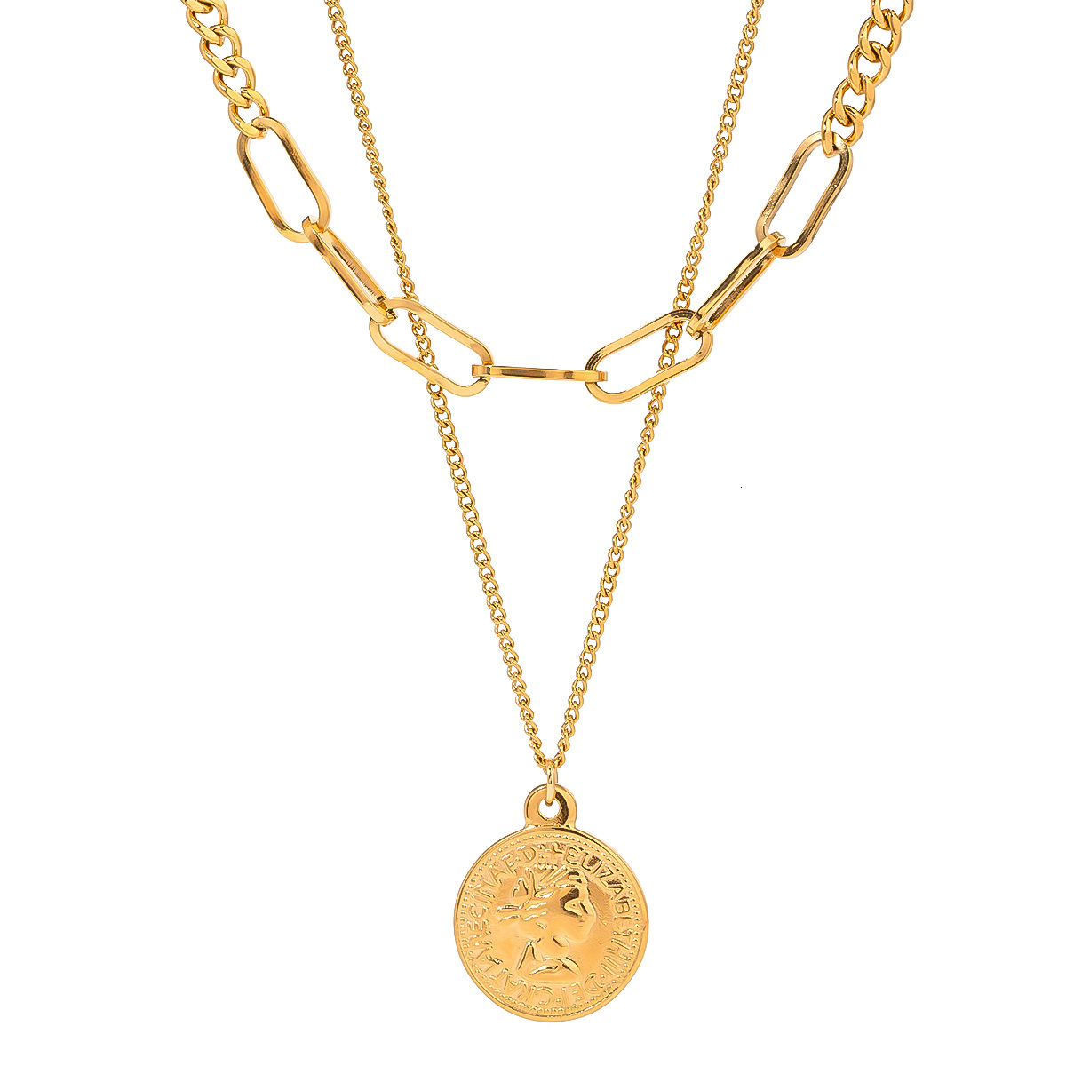 Stainless Steel Gold Multi-layer Necklace High-grade Sense Ins Pendant Jewelry European And American Color Titanium Steel Collarbone Chain for women