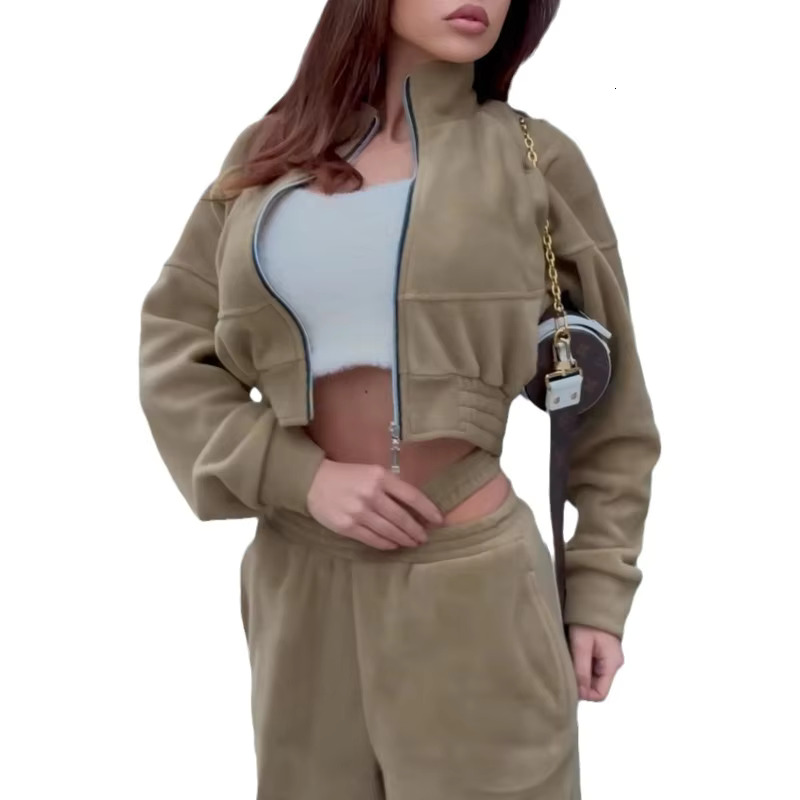Sports Style Set Clothing Zipper Short Coat And Hollow Out Trousers Fashion Casual Women 2 Piece Sets 2025 Winter 16O3349