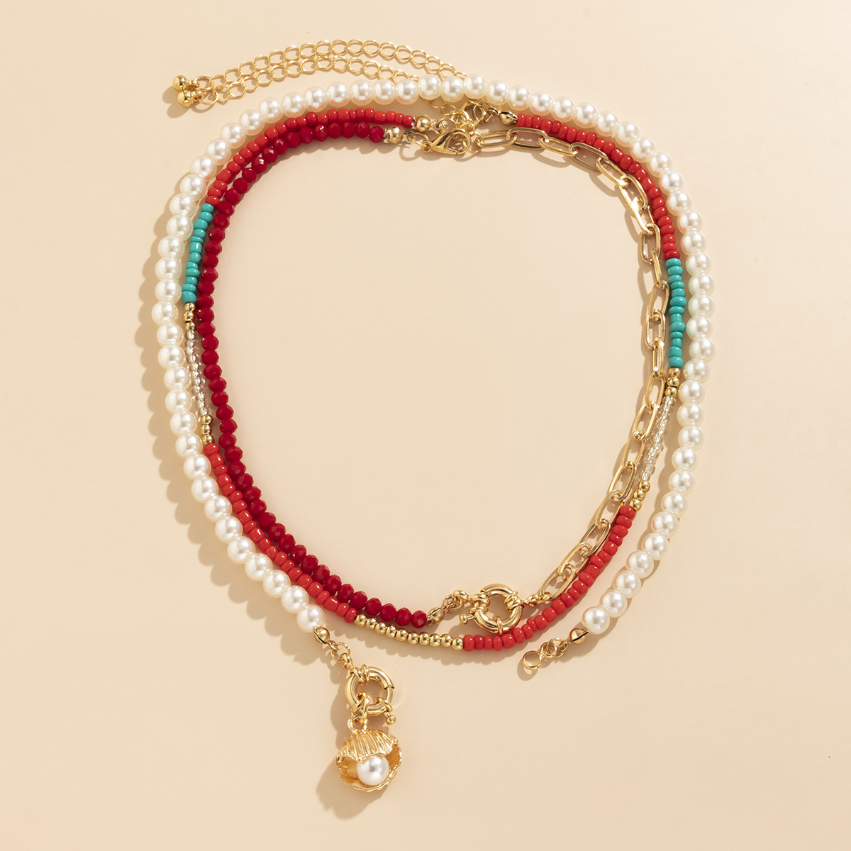 fashion Woman Jewelry niche splicing handmade woven for women's versatile shell imitation pearl pendant necklace decoration