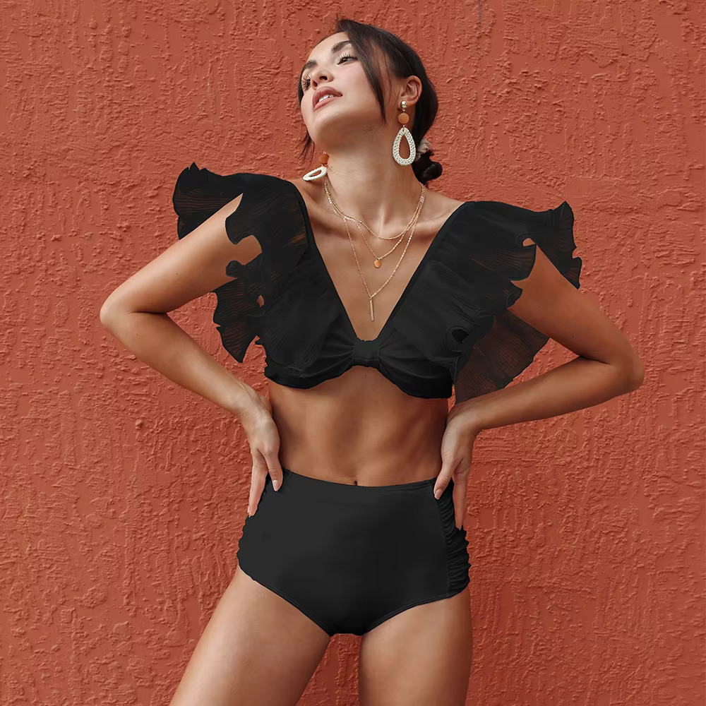 High Waist Swimwear Women Swimsuit 2024 Bikini Bandage Bikinis Set Padded Bathing Suit New Leaf Print Biquini Maillot De Bain