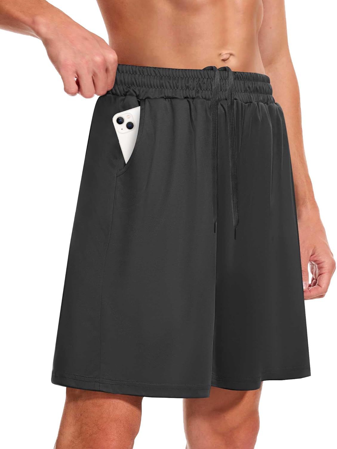 Men Outdoor Shorts Men's Summer Beach Shorts with Elastic Waistband Pockets for Fitness Running Solid Color Loose Fit Wide Leg