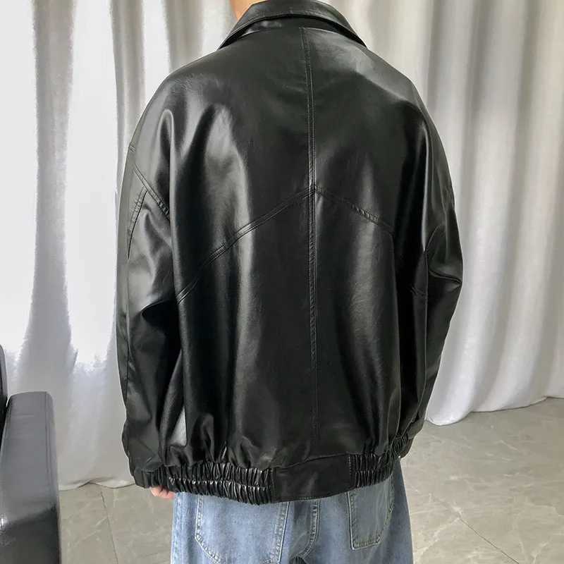2022 Spring New Loose Soft Leather Jacket Single Breasted Jacket Men Casual Biker Jacket Men Jacket Leather Large Size XXL X250213