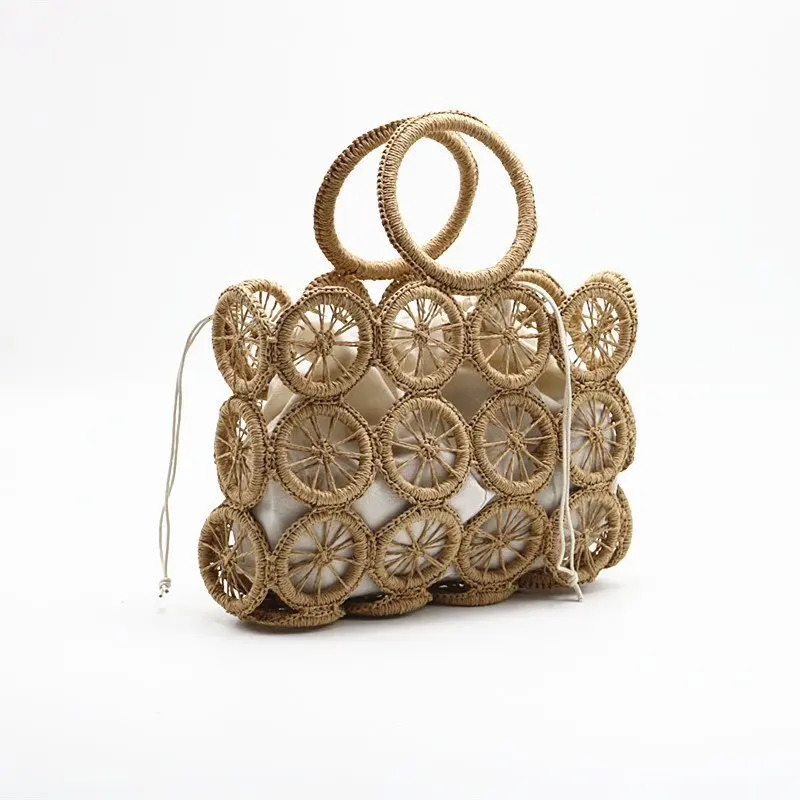 Fashion Rattan Hollow Straw Bags Wicker Woven Women Handmade Handbags Summer Beach Travel Shoulder Bags Casual Lady Bali Purses 250207