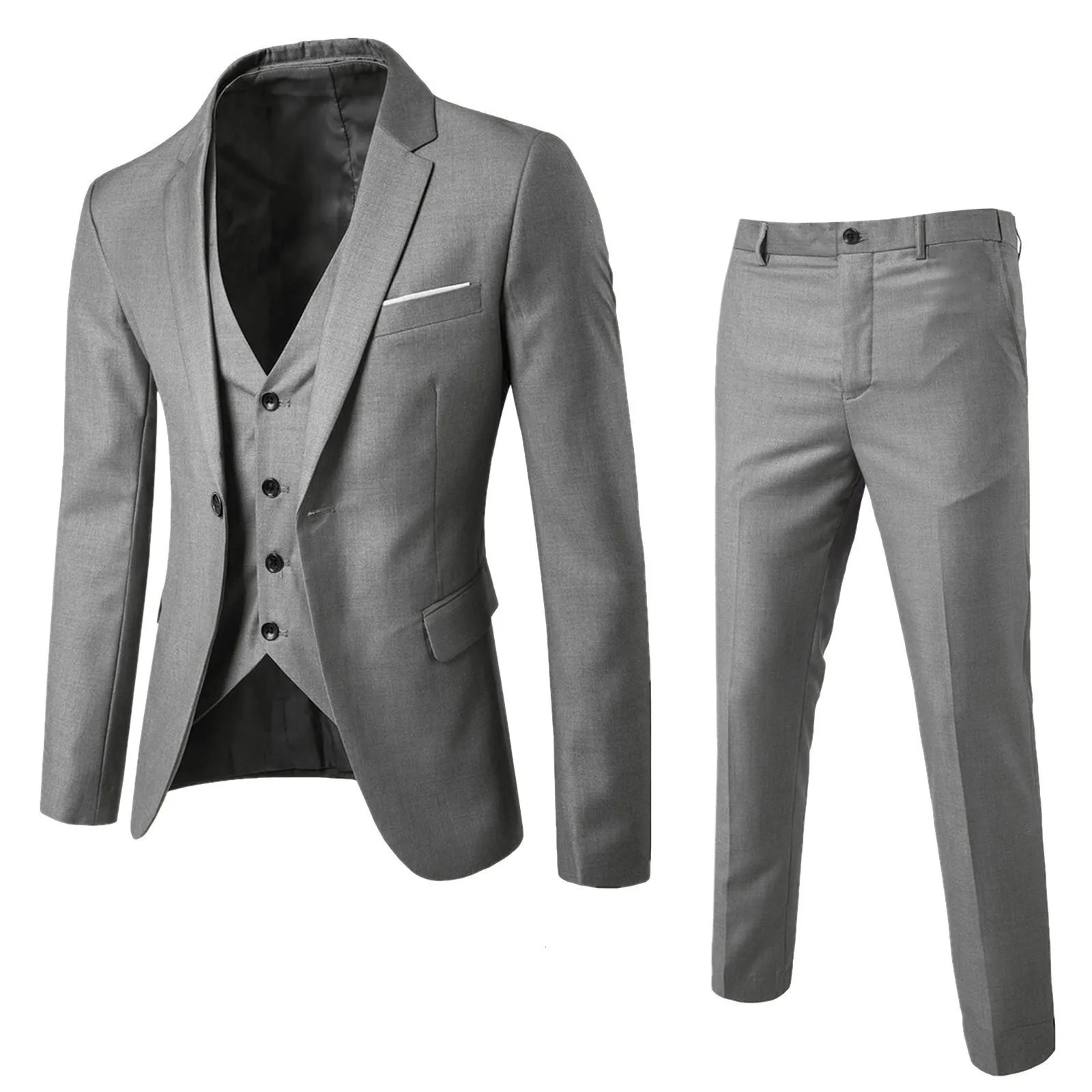 Mens ultra-thin 3-piece business suit wedding party vest and pants jacket casual solid jacket 250210