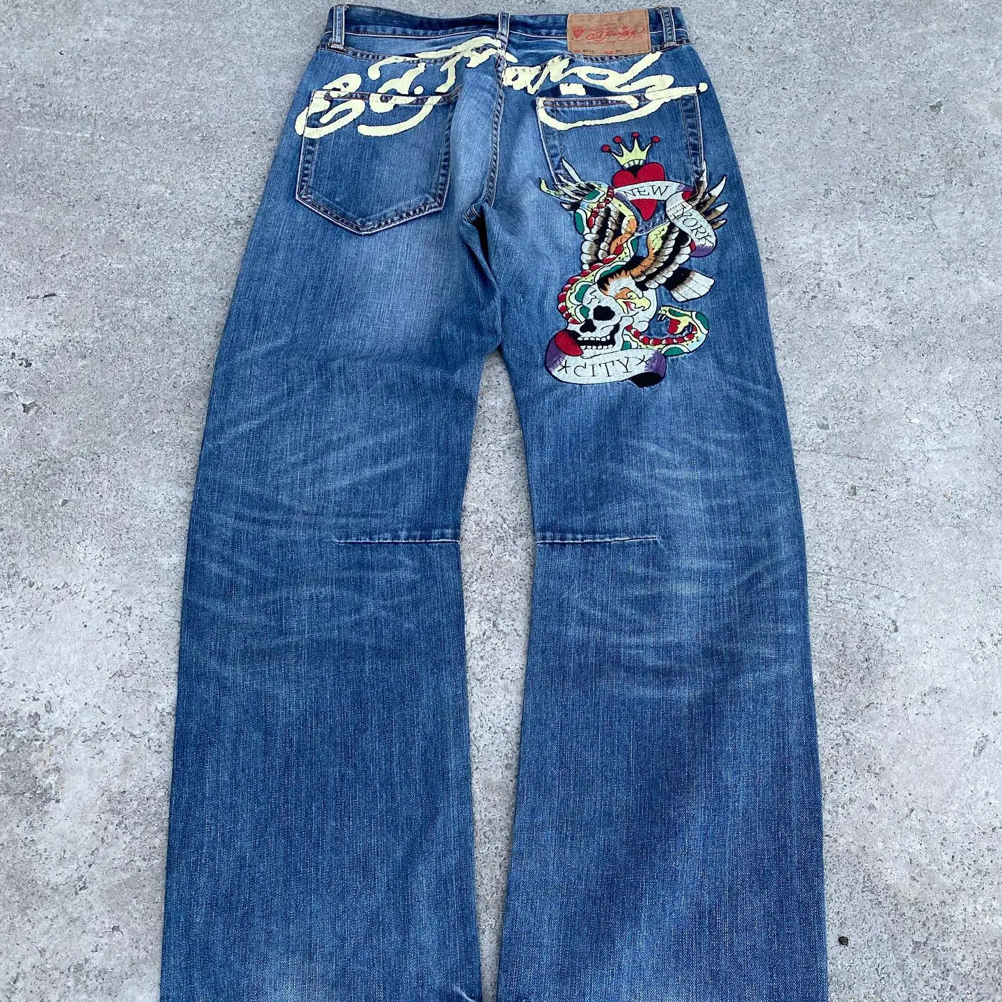 Gothic Hip Hop Skull Embroidery Jeans for Men Casual Y2k High Waist Wide Leg Baggy Jeans Retro Straight Denim Pants Streetwear 250210