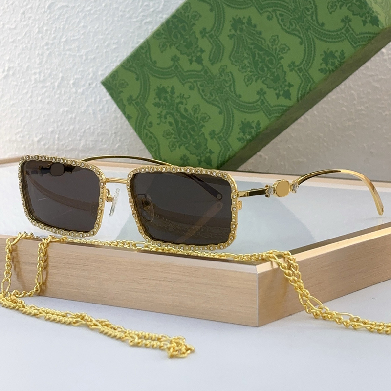 Luxury Design Womens Sunglasses Metal Frame With Chain Square 1568 Designer Sunglasses Outdoor Goggles UV400 Fashion Glasses With box