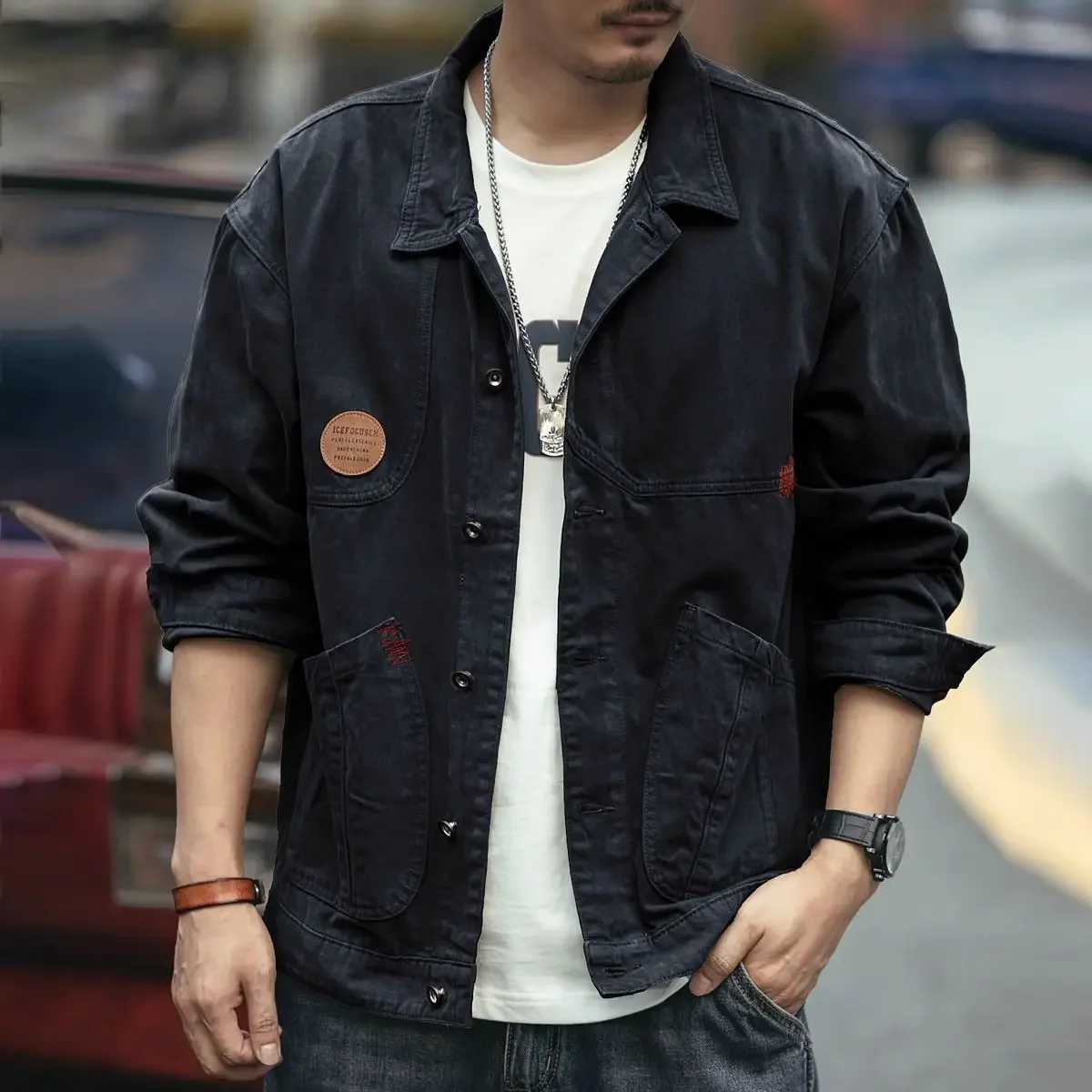 Mens Denim Jacket Brown Plus Size Cargo Male Jean Coats Camouflage Fast Delvery of Fabric Korean Popular Clothes Vintage Elatic X250213