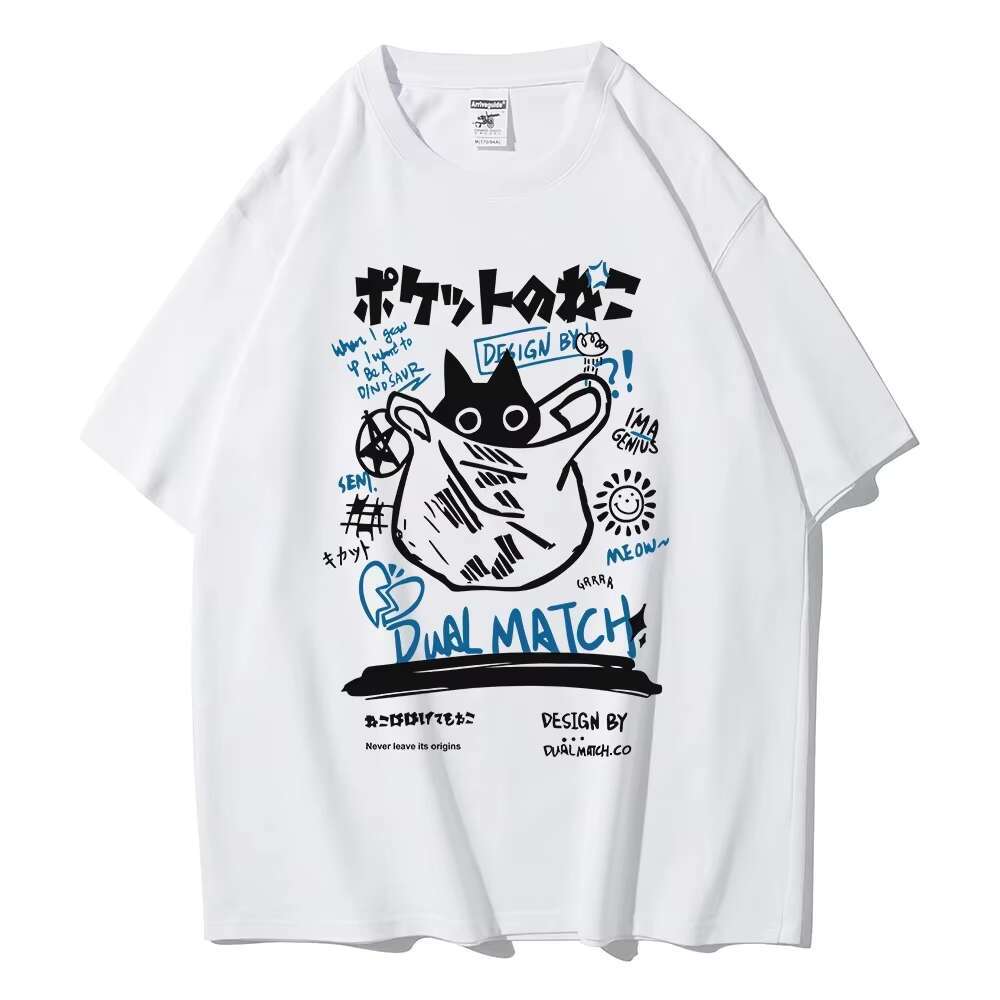 Men's Women's Cartoon 2024 Haruku Kawaii Cat Print Short Sleeve Plus Size T-Shirt Couple Street Loose Clothes Y2k Top