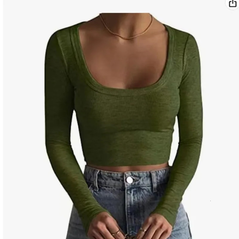 O Neck Long Sleeve Shirt Women Ribbed Sexy Cropped Tops Spring Black Casual Skinny Slim Basic Woman T Shirts White 250211