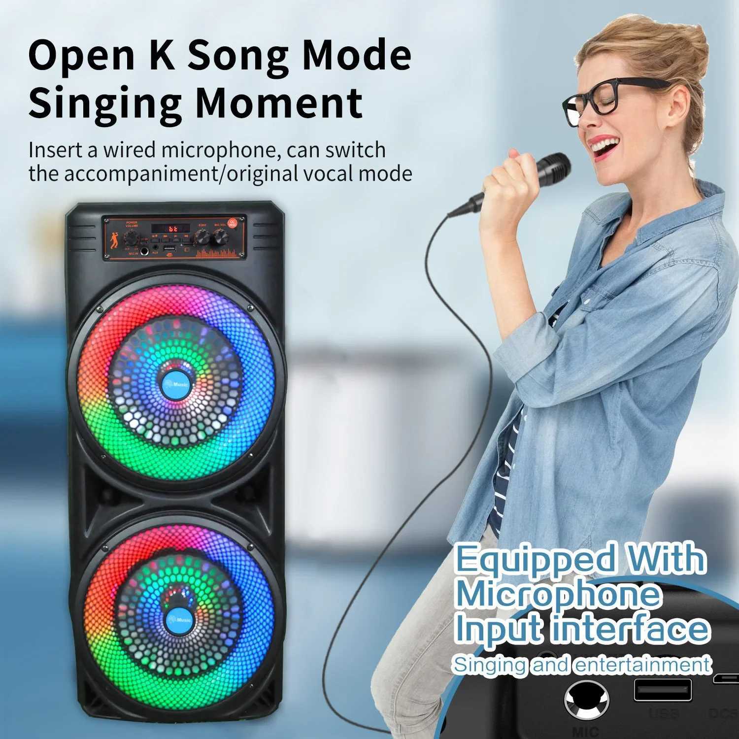 Powerful Speaker Portable Sound box Large Subwoofer Wireless Stereo Music Karaoke Column Support FM SD USB with Mic Z250213